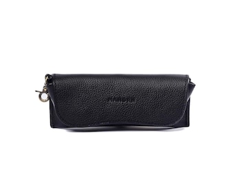 Black Leather Sunglasses Case – Minimalist Eyeglass Case, Travel Glasses Holder