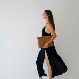 Tan Genuine Leather Laptop Sleeve, Minimal Flat Padded Sleeve, Laptop Stand, Work, Travel