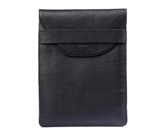 Black Leather Laptop Sleeve – Handmade Padded Laptop Case, Leather Laptop Stand