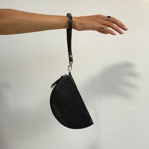 Cartera minimalista de cuero genuino, billetera en forma de media luna, billetera con cremallera de moneda de cuero, billetera de pulsera de cuero, billetera para mujer, billetera de viaje