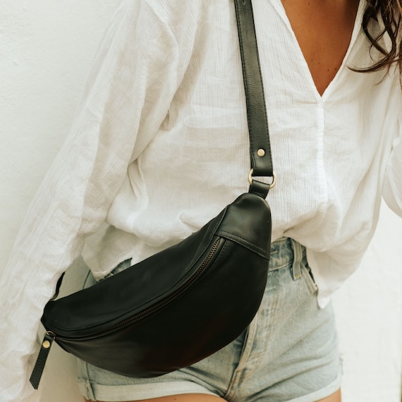 Black Genuine Leather Fanny Pack Leather Crossbody Bag Hip - Etsy