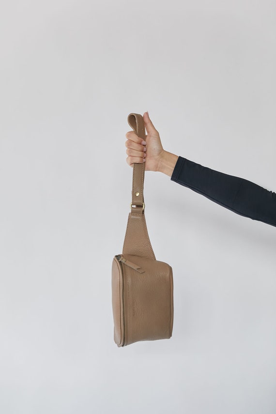 Taupe Leather Fanny Pack Leather Crossbody Bag Hip Bag Bum Bag