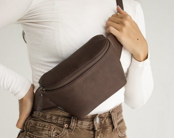 Espresso Leather Fanny Pack, Leather Crossbody Bag, Hip Bag, Bum Bag, Belt Bag, Minimalist Bag, Gifts for Her, Travel Bag, gifts for women