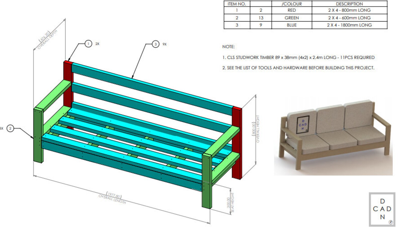 DIY OUTDOOR SOFA - Plans / Build Your Own / Patio Furniture 2x4 Lumber ...