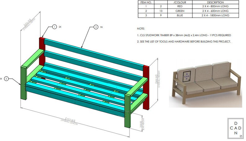 DIY OUTDOOR SOFA - Plans / Build Your Own / Patio Furniture 2x4 Lumber ...