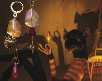 Liquid Gold || Fantastic Mr. Fox Inspired Earrings, Apple Earrings, Star Earrings, Unique Earrings