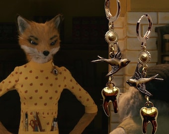 It Better Not Be || Fantastic Mr. Fox Inspired Earrings, Bird Earrings, Teeth Earrings, Unique Earrings