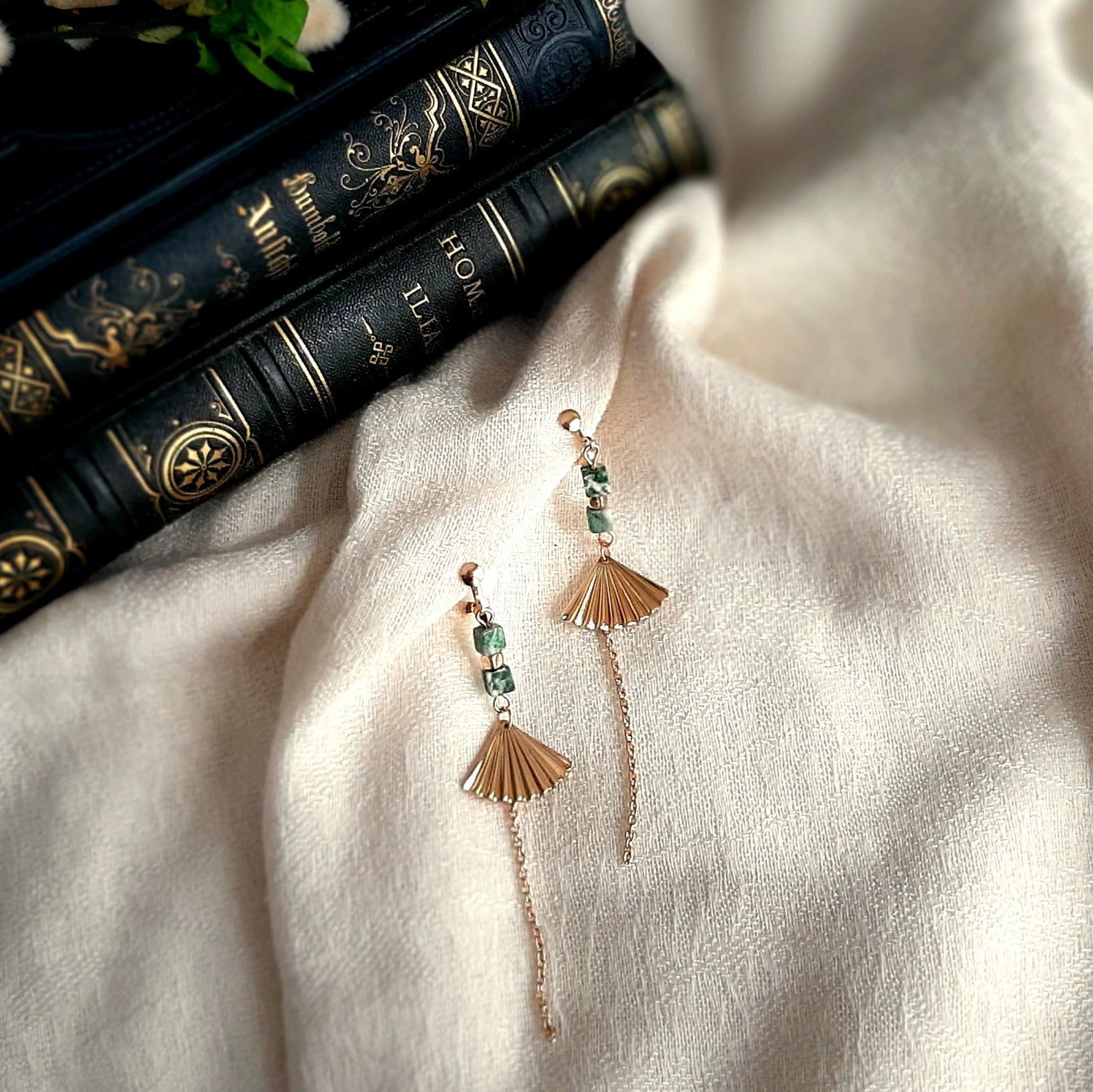 Long dangle clip on earrings golden shell ear clips lange Etsy