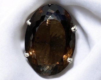 Large Oval Smoky Quartz Ring, Solid Silver, Statement Jewelry