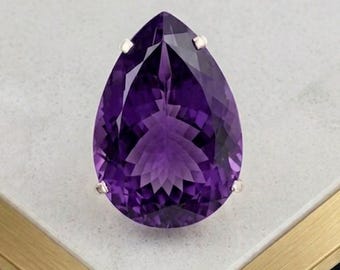 Große Birne Amethyst Ring, Solid Silber Jahrestag Ring Geschenk für sie
