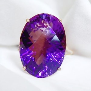 Large Natural Oval Amethyst Ring  16×21 MM Oval, Birthstone Ring, Large Ring, Gift for Her, Genuine Amethyst, Hand Made, Flawless