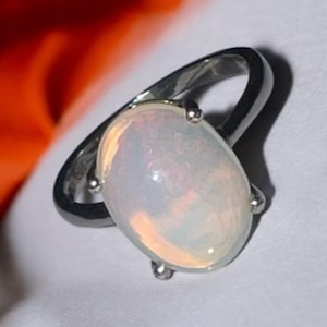 Natural Opal Oval  Ring,Solid Silver 10×14 MM Oval Cabochon Gemstone women&#39;s Ring