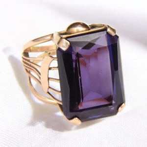 Beautiful Natural Large Emerald Cut Amethyst Ring 92.5 Stearling Silver 18X13 MM, February Birthstone, Dark Color, Gift, Genuine