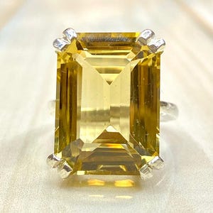 Natural Large Honey Citrine Emerald Cut Gemstone Ring, 15x20 MM, Birthstone, Gift For her, Genuine, Flawless, Hand Made Fine Color