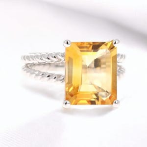 Natural Citrine Ring,Solid Silver 10×12 MM Octagon Gemstone Anniversary Ring