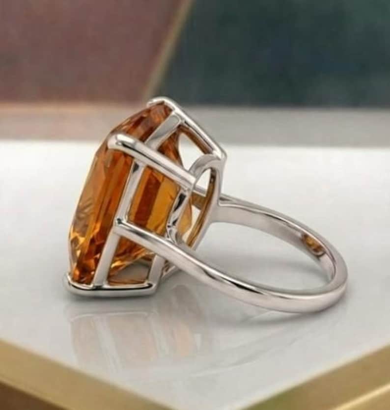 Natural Citrine Solid Silver 14 × 16 MM Cushion Cut Gemstone Ring Gift ...