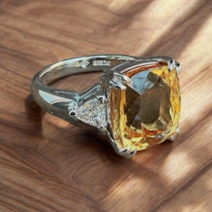 Large Natural Citrine Ring,Solid Silver 17 MM Cushion ,Gemstone Anniversary Ring