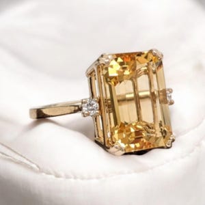 Big Size Natural Citrine Ring,Solid Silver 12×16 MM Octagon&#39;Accent Stone Moissanite ,Gemstone Anniversary Ring