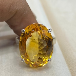 Natural Large Citrine Ring,925 Stearling Silver 15×20 MM Oval, Birthstone,Large Ring,November Birthstone