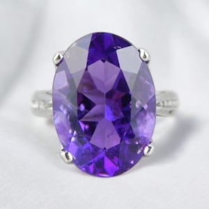 Large Natural Oval Amethyst Gemstone Ring 12x16 MM, Gift for Her, Genuine Amethyst, February Birthstone, Hand Made, Flawless