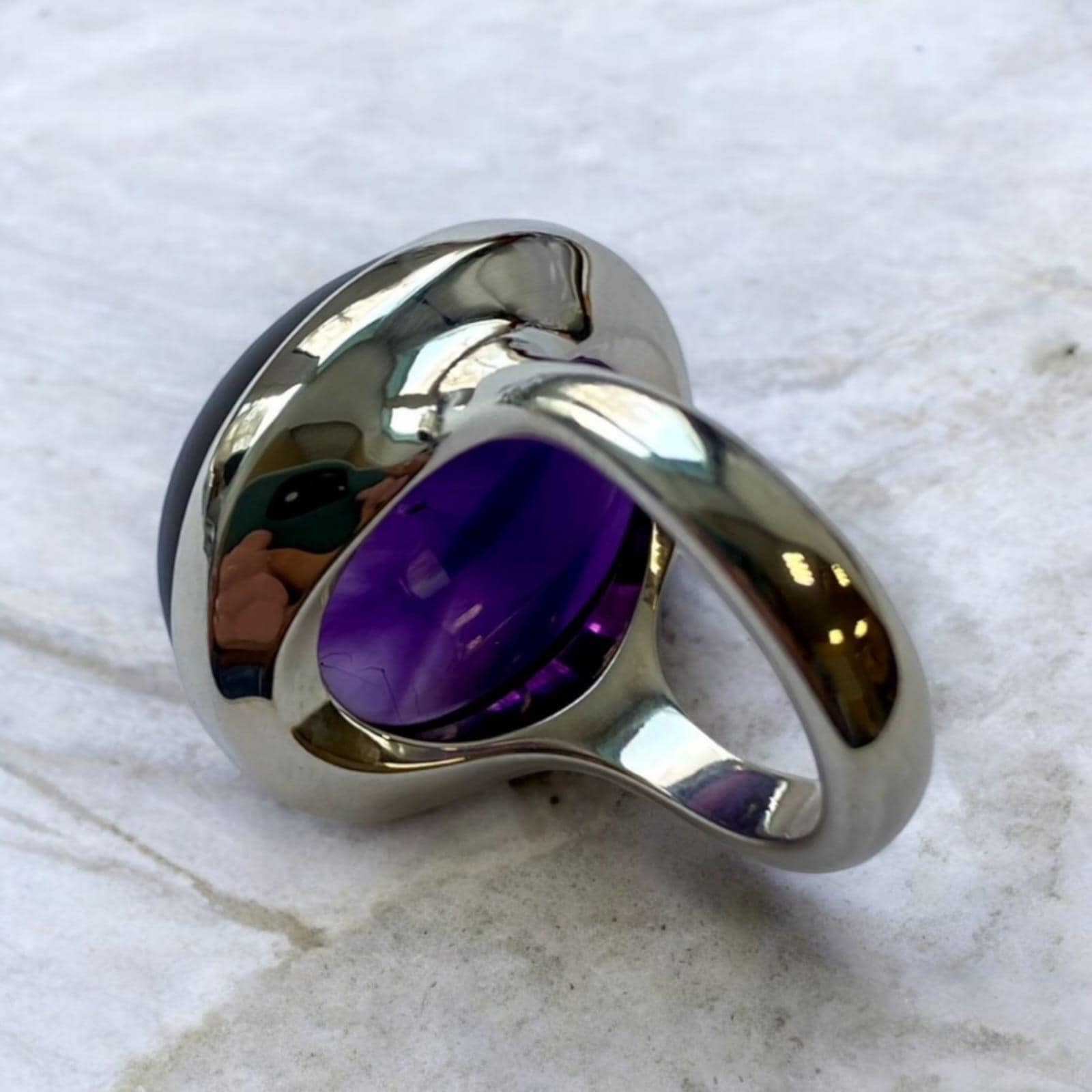 Large Amethyst Ring, Solid Silver Oval Cabochon, February Birthstone - Etsy