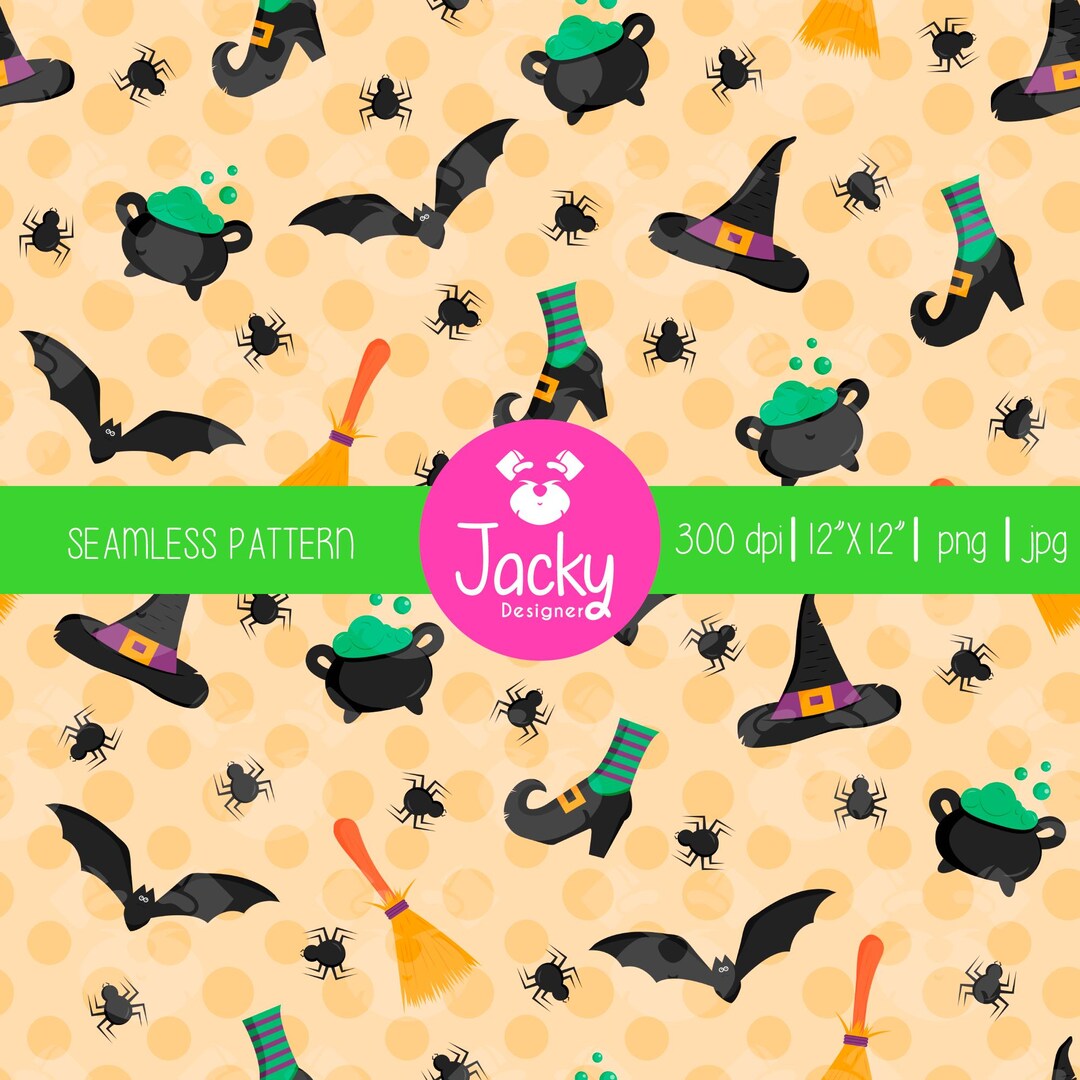Seamless Witch Pattern | Witch Digital Paper | Witch Hat Digital ...