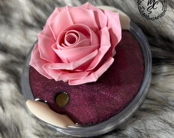 3D Pink Rose Stanley Tumbler Topper: Shimmer Base, Floral Accessory