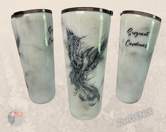 Phoenix tumbler, Tattoo Tumbler (Smoke effect with glitter or NO glitter) customizable/personalizable