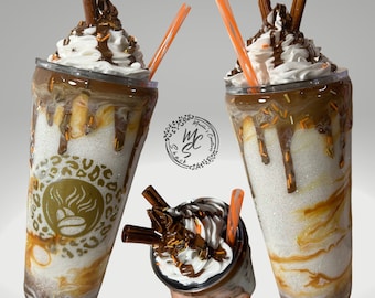 Caramel Mocha Tumbler: 3D Whipped Cream Topper, Glitter Cup