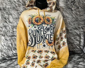 Bluza z kapturem Bleached Sunflower: kwiatowy, graficzny nadruk w stylu boho