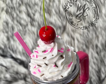 Fake Whipped Cream Cup Topper: Hot Pink Sprinkles & Cherry