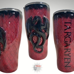 Dragon Tumbler personalizable, 3d dragon cup, red and black no glitter, gift for him or her. Targaryen word won&#39;t be added unless requested.