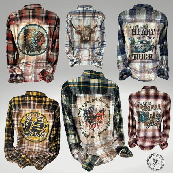 Flannels Bleached/Distressed/Vintage personalized (Choose your flannel size, color and send me a picture or the idea for your design)