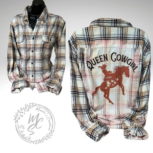 Bleached Cowgirl Flannel: Distressed Horse & Butterfly Design