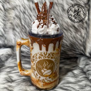 Caramel Mocha Tumbler: 3D Whipped Cream Topper, Glitter Cup image 6
