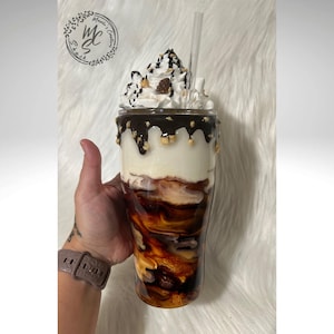Espresso Macchiato Tumbler: Coffee Swirl, Chocolate Drip, Removable Topper