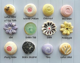 12pc Handmade Suzhou Mooncakes: Chinese Pastries, Mid-Autumn Festival, assorted flavors