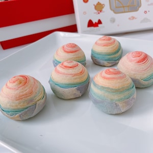6pc-Rainbow Chinese Pastries, Traditional Asian Pastry Mooncake Gift box, Chinese New Year, Mid-Autumn Festival, Birthday, Wedding Favors.