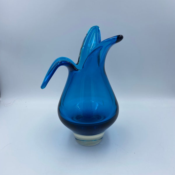Czech Harrach "Evening Blue" vase flamiform Milan Metelak designed 9.75" tall