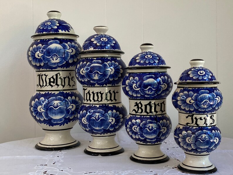 Bassano Italian Pottery Four Canister Set Blue and White Etsy
