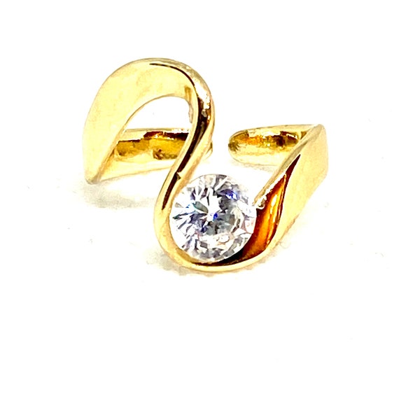 GORGEOUS Gold Swirl Solitaire Dinner Ring.  1.68 Carat Moissanite set in a 16k Gold Adjustable Band.  Classic Style Circa 1991