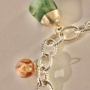 Crystal Silver Charm Bracelet with Chrysacola, Amethyst, Citrine & Jasper. Perfect for 2024 Spring Fashion Trends!  Stunning Piece!!!