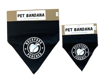 Rockford Peaches logo pet bandanas in large and small