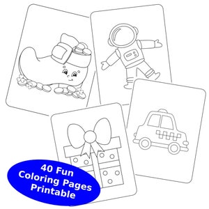 Printable Kids Coloring Pages / Downloadable Digital File / 40 Cute Pages / PDF