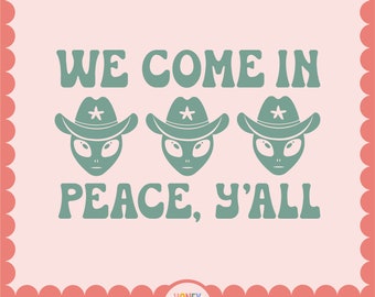 Western Alien Cut-Friendly SVG | Space Cowboy | Söt Cowgirl-fil | Retro Groovy Cricut-fil | Digital nedladdning