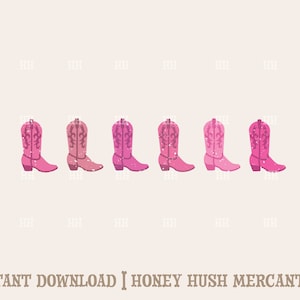 Pink Cowgirl Boots Horizontal PNG | Western Sublimation | Retro Cowgirl | Digital Download