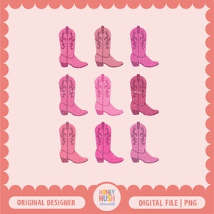 Botas Cowgirl Rosa Sublimação PNG | Arquivo de vaqueira fofa | Rosa Ocidental PNG | Download Digital