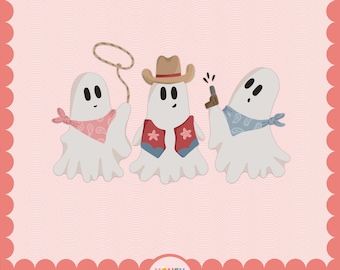 Cowboy Ghosts PNG | Cute Western Halloween File | Friendly Ghosts Design | Cowgirl Halloween Sublimation