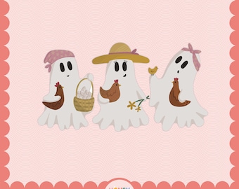 Homesteader Ghosts PNG | Cute Chicken Halloween File | Friendly Ghosts Design | Halloween Sublimation