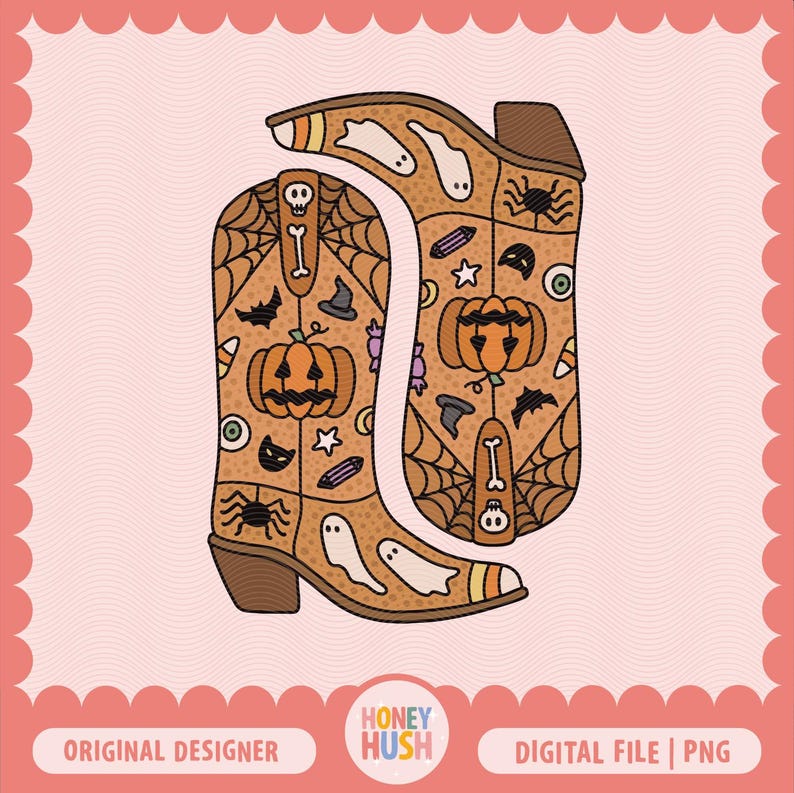 Halloween Cowgirl Boots PNG | Western Cowboy Halloween File | Howdy Halloween Design | Sublimation File image 1